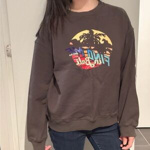 Graphic Print Brown Grey Crewneck Sweatshirt